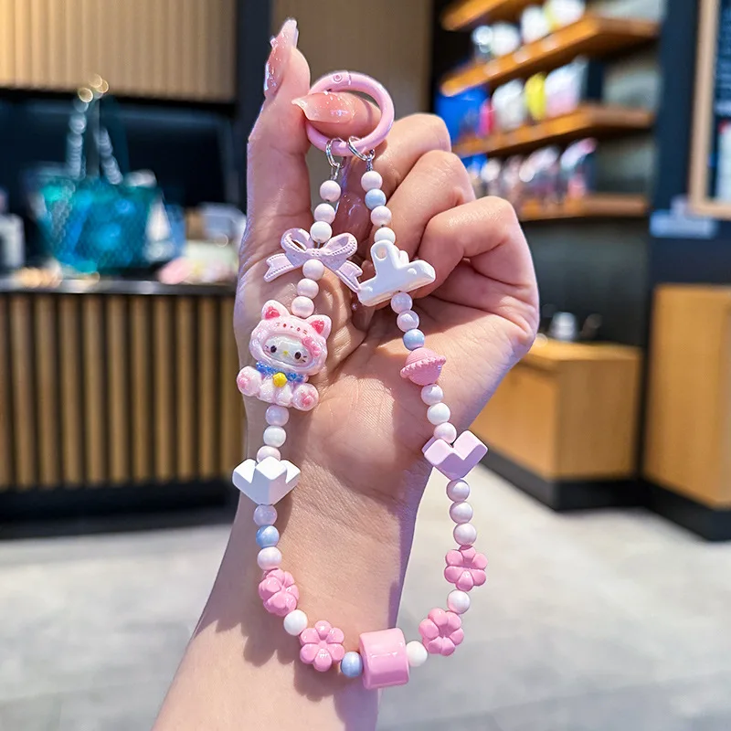 

Sanrio Hello Kitty Bow Bead Mobile Phone Case Chain Camera Hanging Bag Decoration Accessories Pendant KeyChain Birthday Gifts