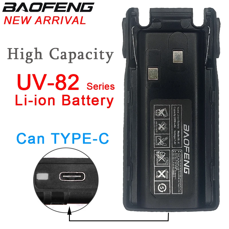 Walkie talkie UV-82 bateria usb tipo c UV-82HP bateria recarregável estendida para baofeng uv82plus UV-8D UV-82WX UV-89 uv82 BL-8