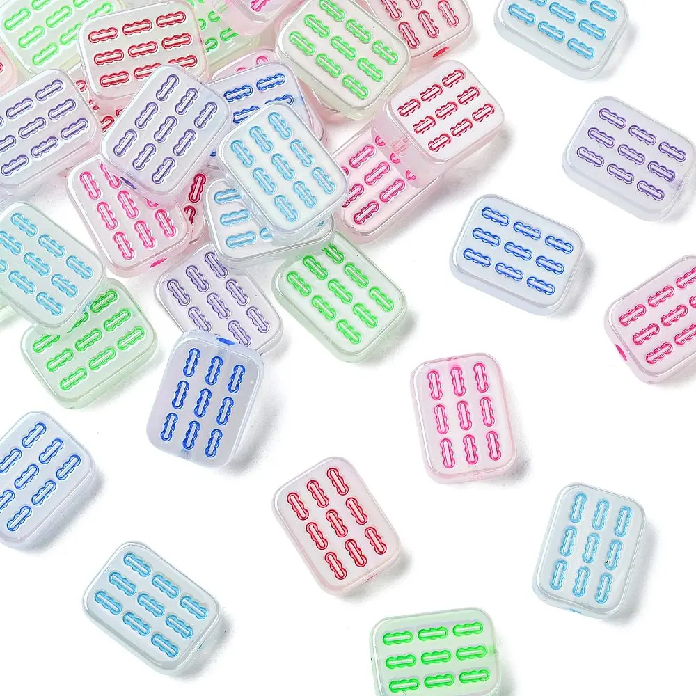 KitBeads 40pcs Mahjong Tile Shape Acrylic Loose Spacer Beads Rectangle Strip Pattern Beads for DIY Handmade Jewelry Craft Making