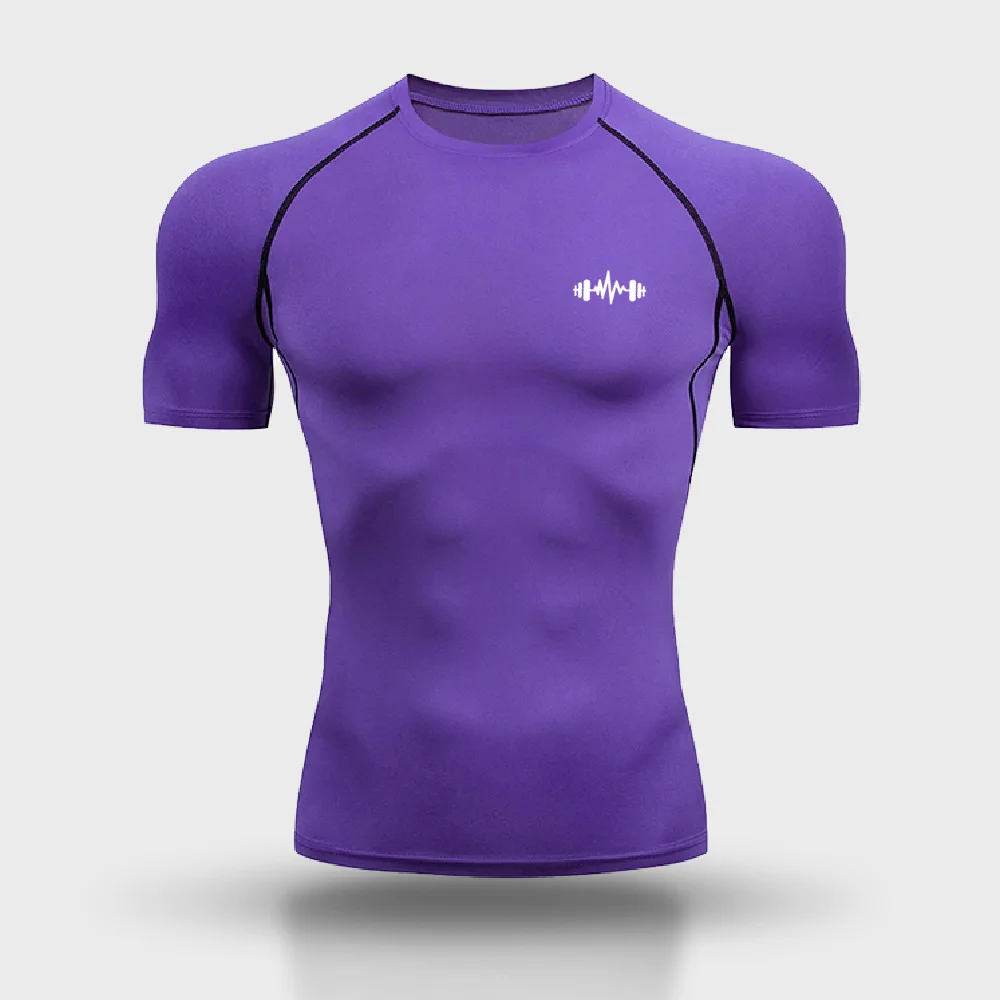 夏のメンズ圧縮シャツパターン印刷ジムスポーツ速乾性フィットネス Tシャツフィットネススポーツ弾性半袖 S-3XL