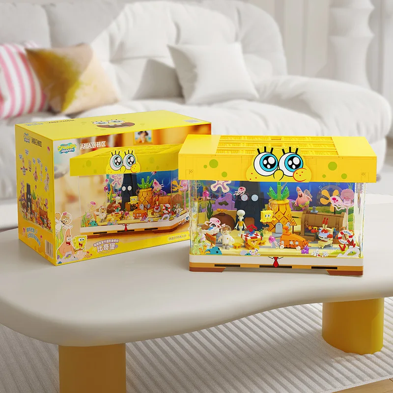 Area-X Spongebob Schwammkopf Bikini Bottom Ocean Scene Bausteine Blind Box USB Lade Glow Light Modell Schreibtisch Dekor Geschenke