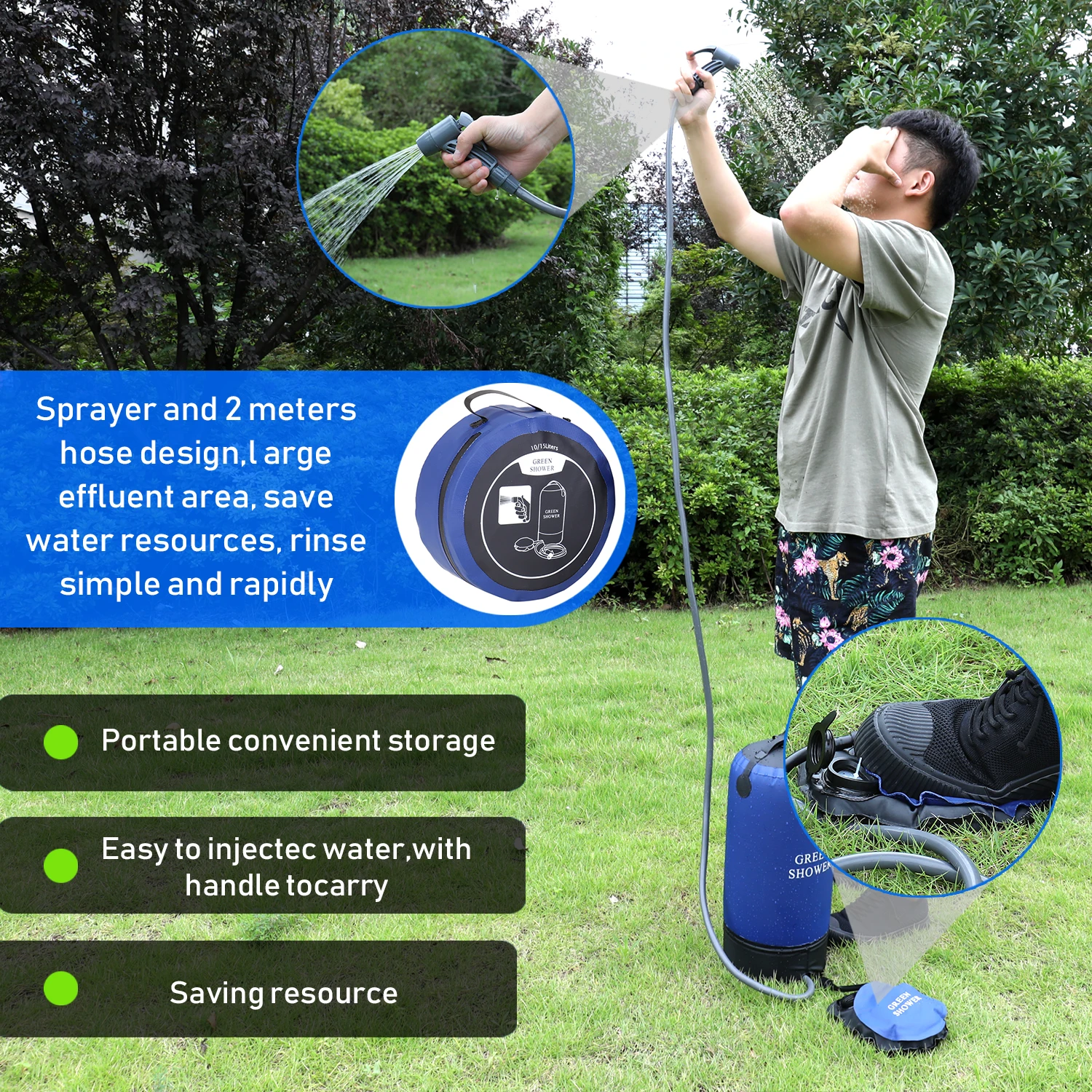 PVC Pressure Shower with Foot Pump Lightweight Outdoor Inflatable Shower  Water Bag For Outdoors Beach Camping Hiking Bathing