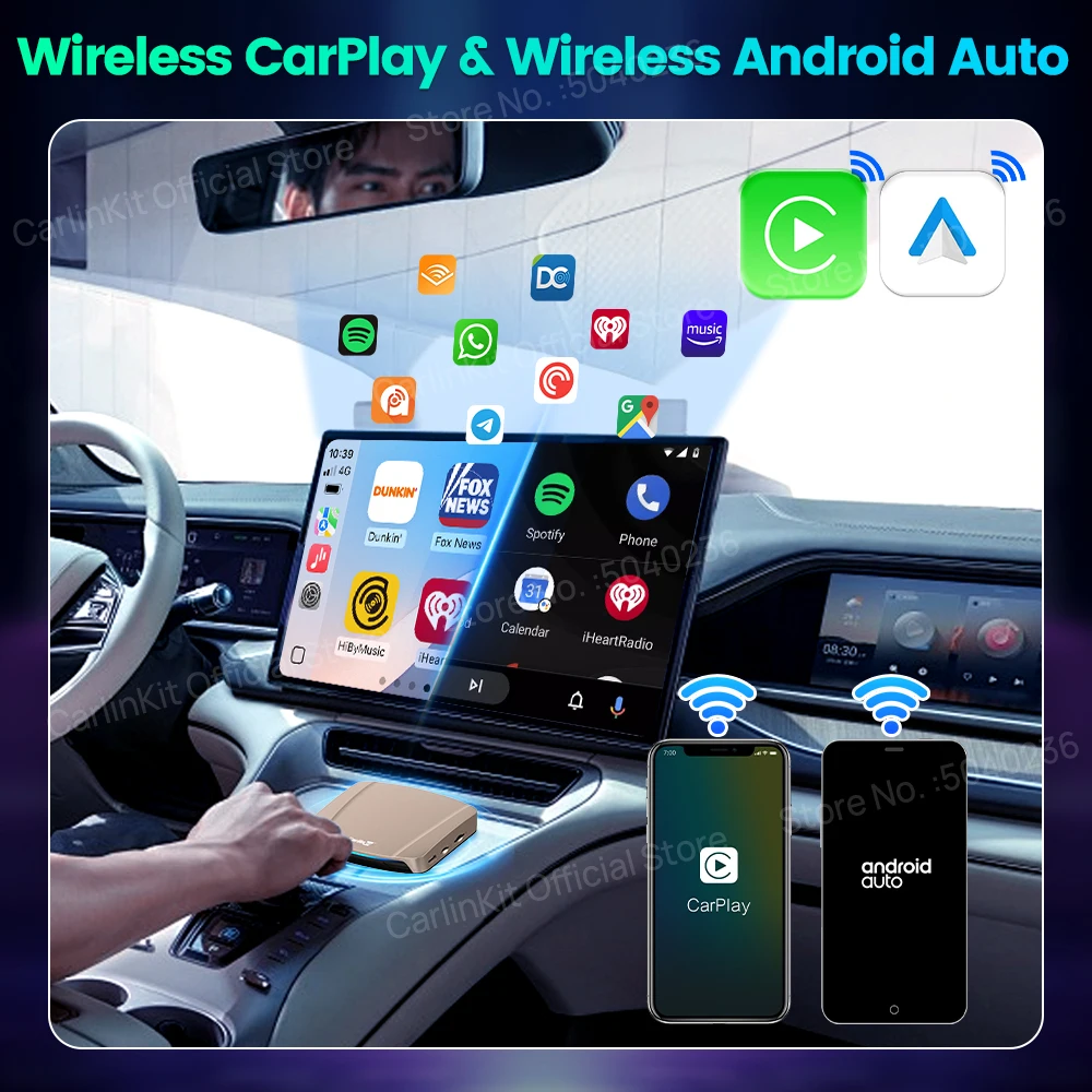 กล่อง CarlinKit CarPlay Ai Box รุ่นใหม่ ปี 2025 รองรับ Ultra-5G ระบบ Android 15 ชิปเซ็ต SM6350 หน่วยความจำ 8GB+256GB รองรับ Wireless CarPlay และ Android Auto สำหรับดู Netflix และ IPTV