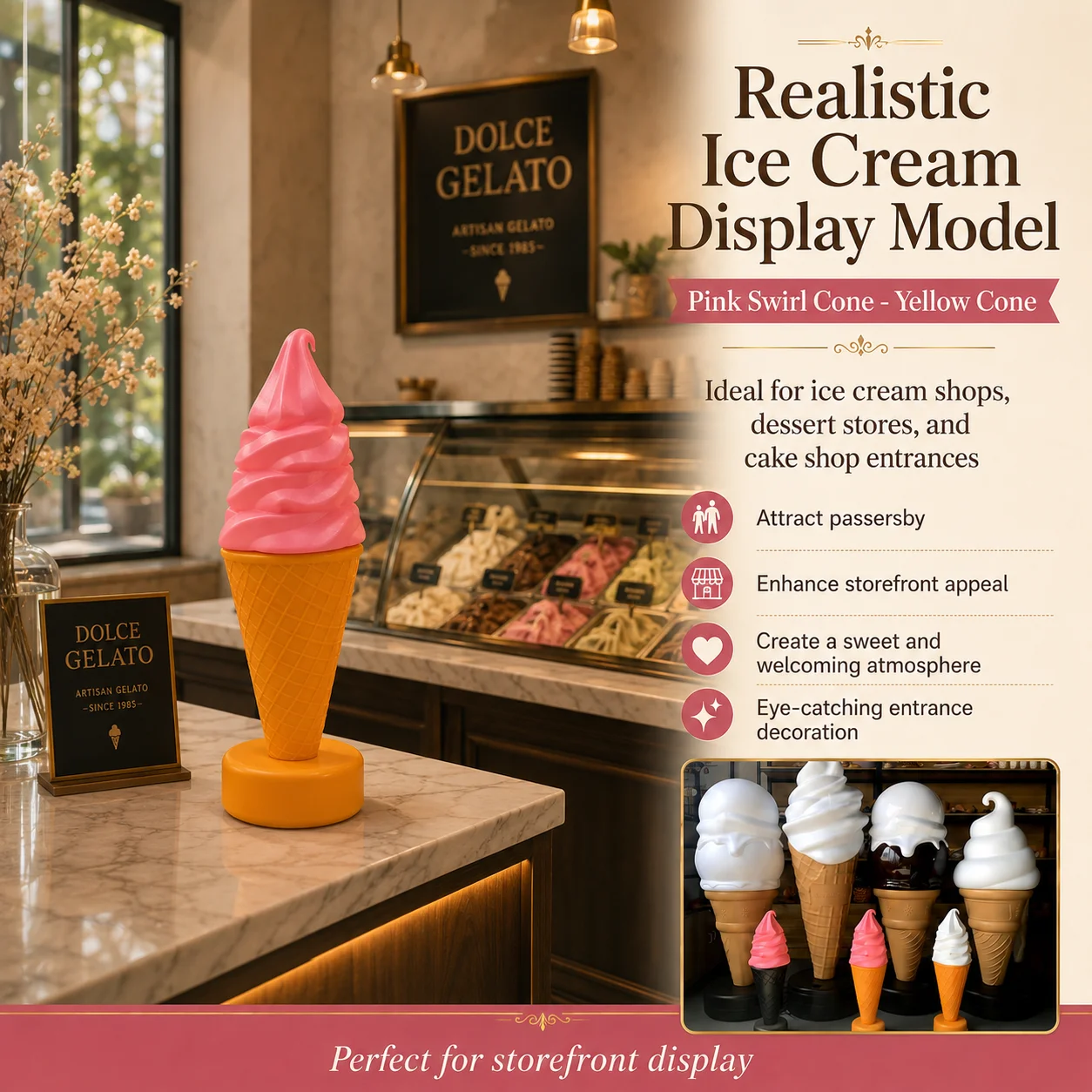 Simulated Ice Cream Lamp with Multi-Color Variable and Remote Control Function for Store Display, Equipped with Photography Prop