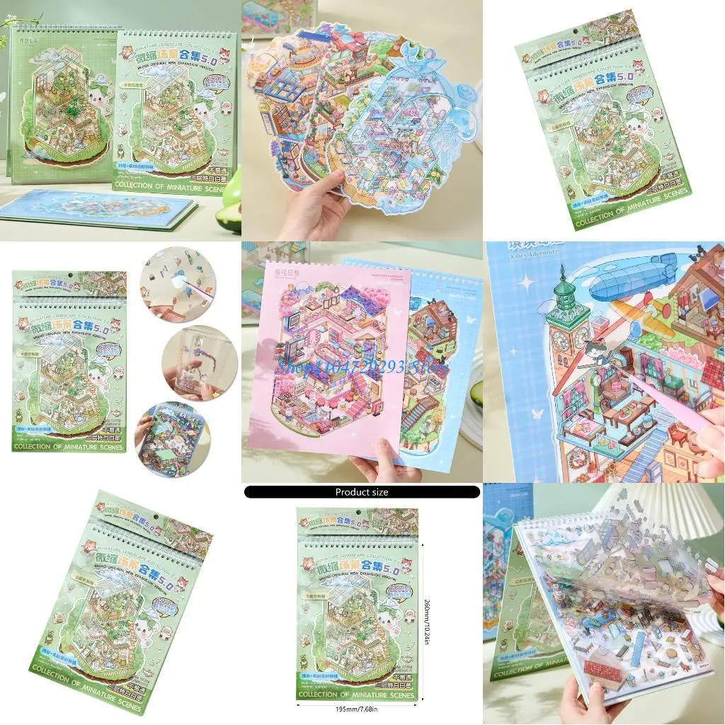 

Y2GD PET Sticker Sheets 6 Varieties 3D Layered Design Dollhouses Decorating Craft Set
