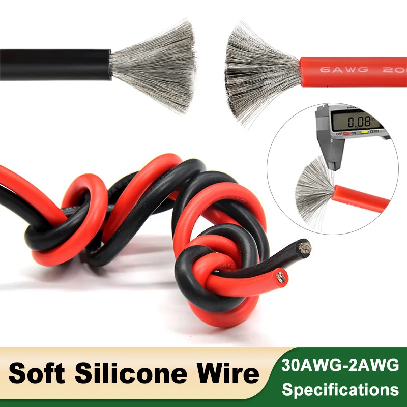 Heat Resistant Silicone Rubber Wire 30 28 26 24 22 20 18 16 14 12 10 8 6 4 2AWG Ultra-soft Car Battery Connect Cable LED Light