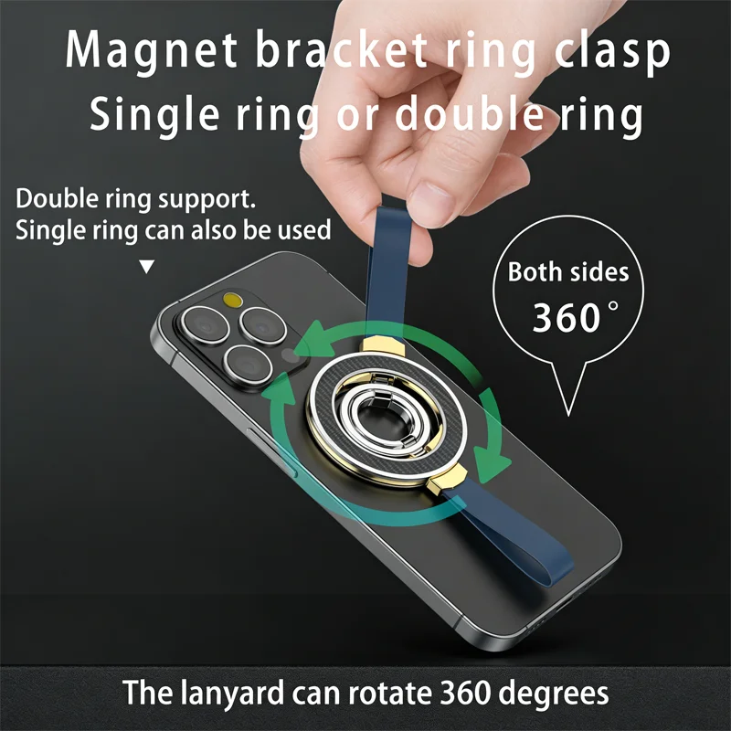 

Dual Side Magnetic Phone Holder with lanyard 360° Rotate & Foldable For MagSafe Magnetic Ring Phone Holder For iPhone Xiaomi