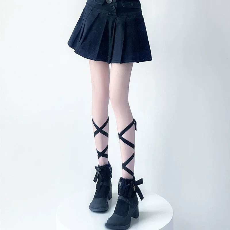 Lolita Girls Jk Dopamine Cross Bow Calzini in pizzo con cinturino fai-da-te Ins Calzini a tubo basso Kawaii estivi stile balletto alla moda