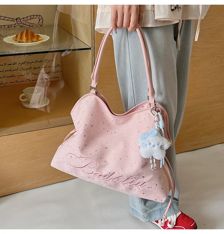 Y2k Fashion Letter Printing Pattern Shoulder Bag for Women 2026 Sweet Girls Vintage Casual Tote Bag Handbags Large Capacity Bag