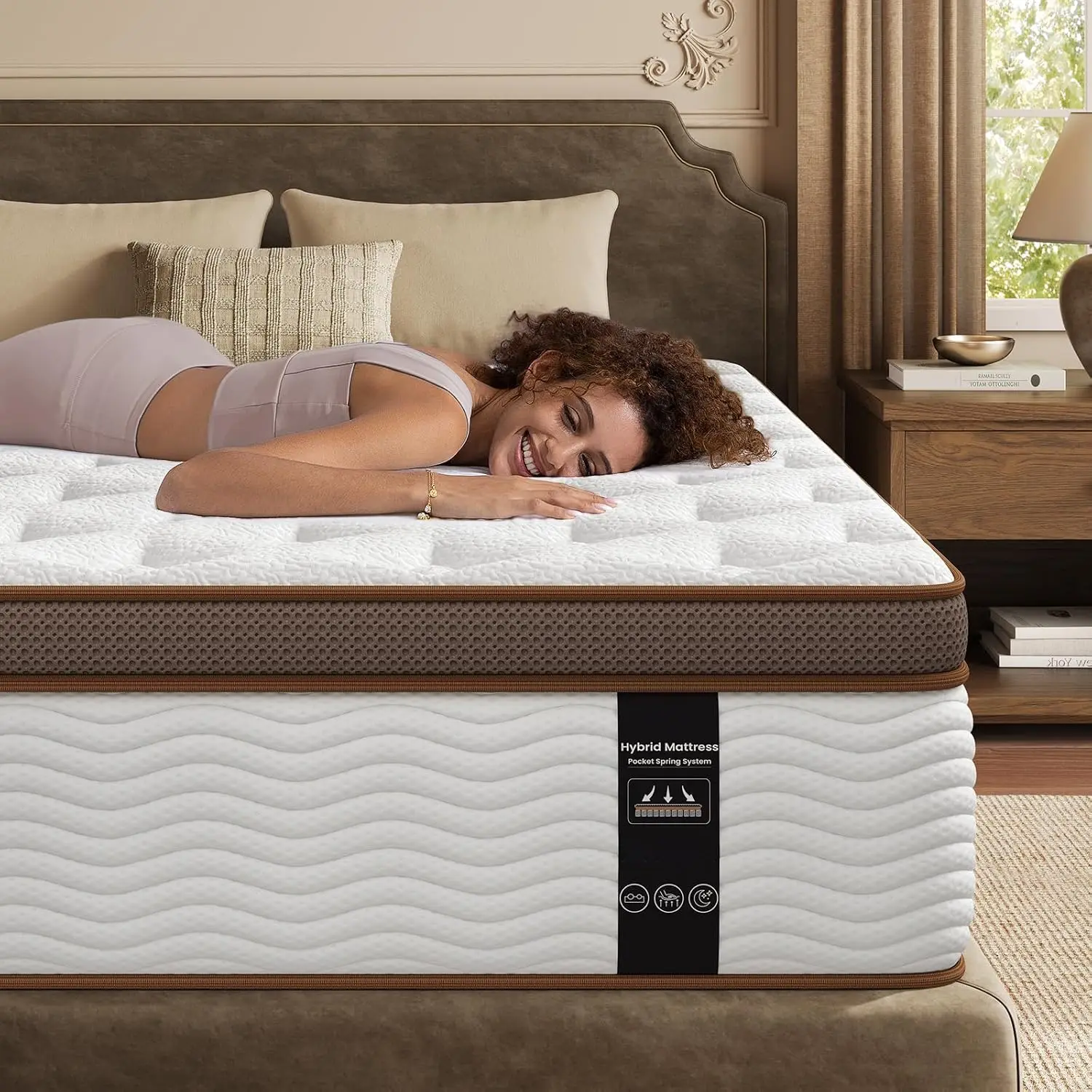 Hybrid Mattress Queen 13 Inch - Zero Motion Transfer with Precision Pocket Springs - Firm Orthopedic Lumbar Hip,Customized