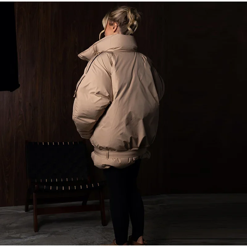 Übergroße Mäntel für Damen, mit Revers, Schulterklappen, doppelreihig, mit Schnürung am Saum, wattierte Jacken, Winter, langärmelig, einfarbig, neue Oberbekleidung. – Detail 4