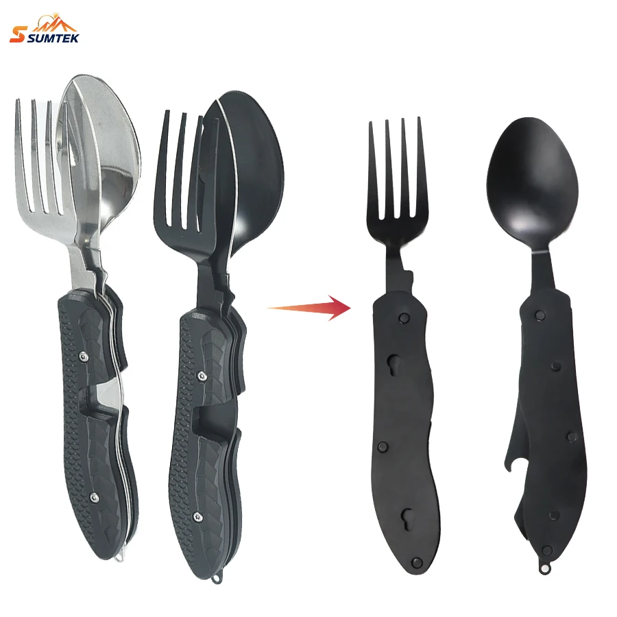 

2 Pcs 4-IN-1 Detachable Folding Multifunctional Camping Knife,Fork,and Spoon Combination - Convenient,Outdoor Hiking Camping
