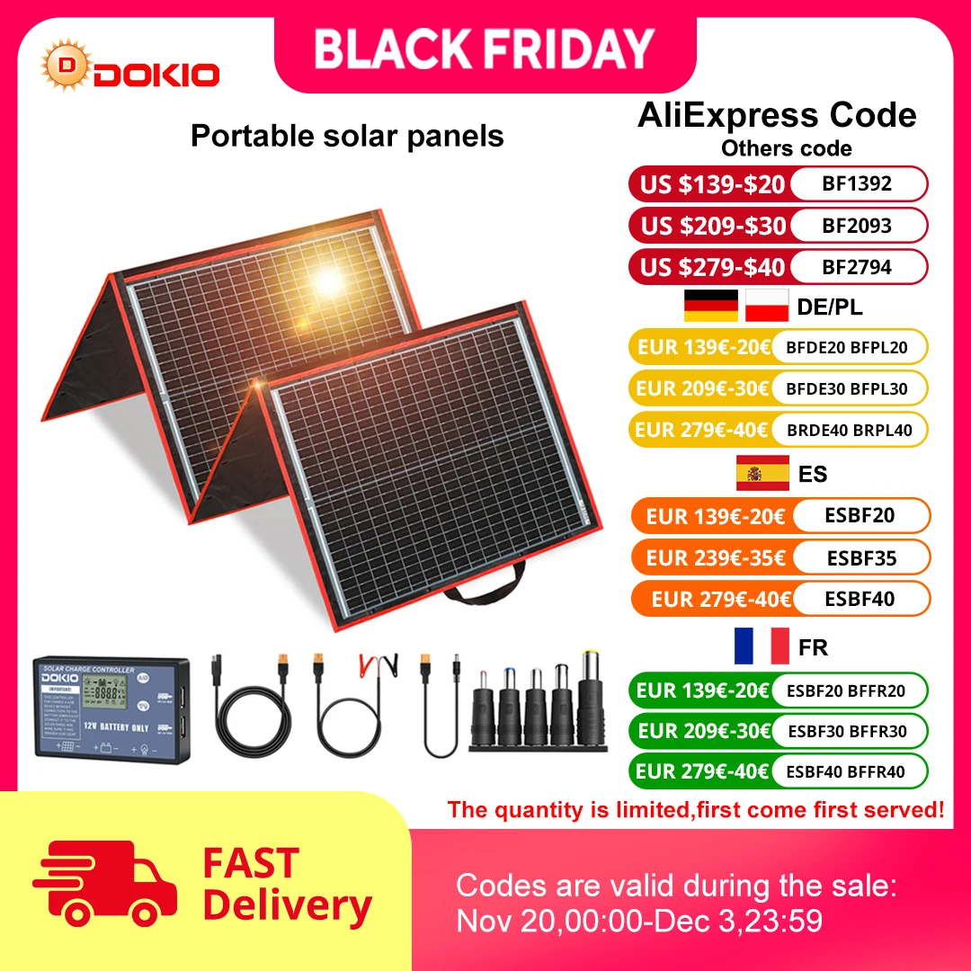 DOKIO 18V 150 ワット柔軟な Foldble ソーラーパネル充電携帯電話 USB 充電 12V 屋外ソーラーパネルキャンプ/ボート/家庭用