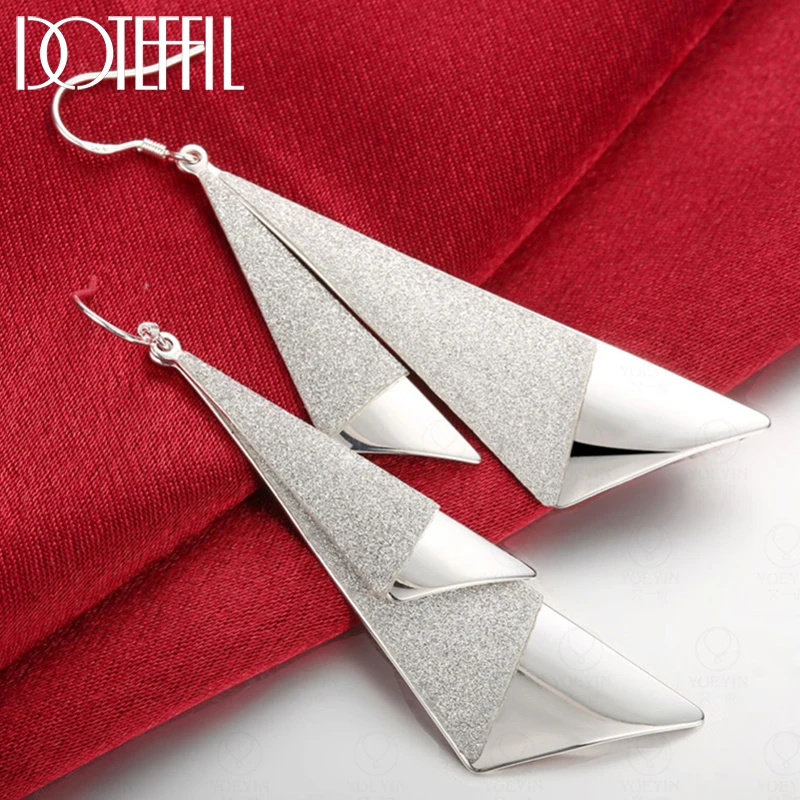 

DOTEFFIL 925 Sterling Silver Frosted Long Geometric Drop Earrings Charm Women Jewelry Fashion Wedding Engagement Party Gift