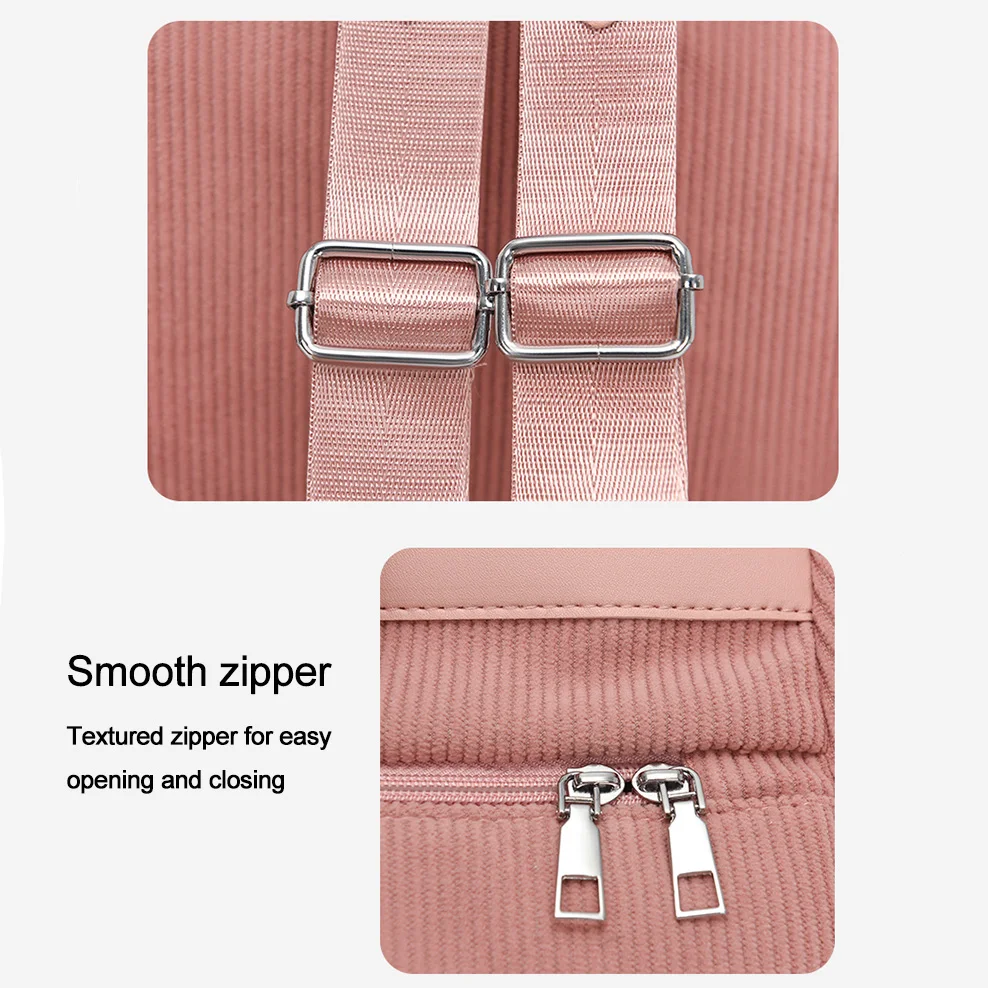 세련된 대용량 코듀로이 여성용 백팩 도난 방지 클로저 디자인 미니멀리스트 여성용 캐주얼 백팩 여행용 백팩