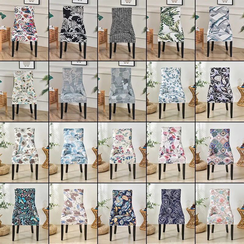 1PCS Printed Elastic High-Back Chair Cover Removable Washable Non-Slip Full-wrap Dining Table Chair Protector Home Hotel Decor