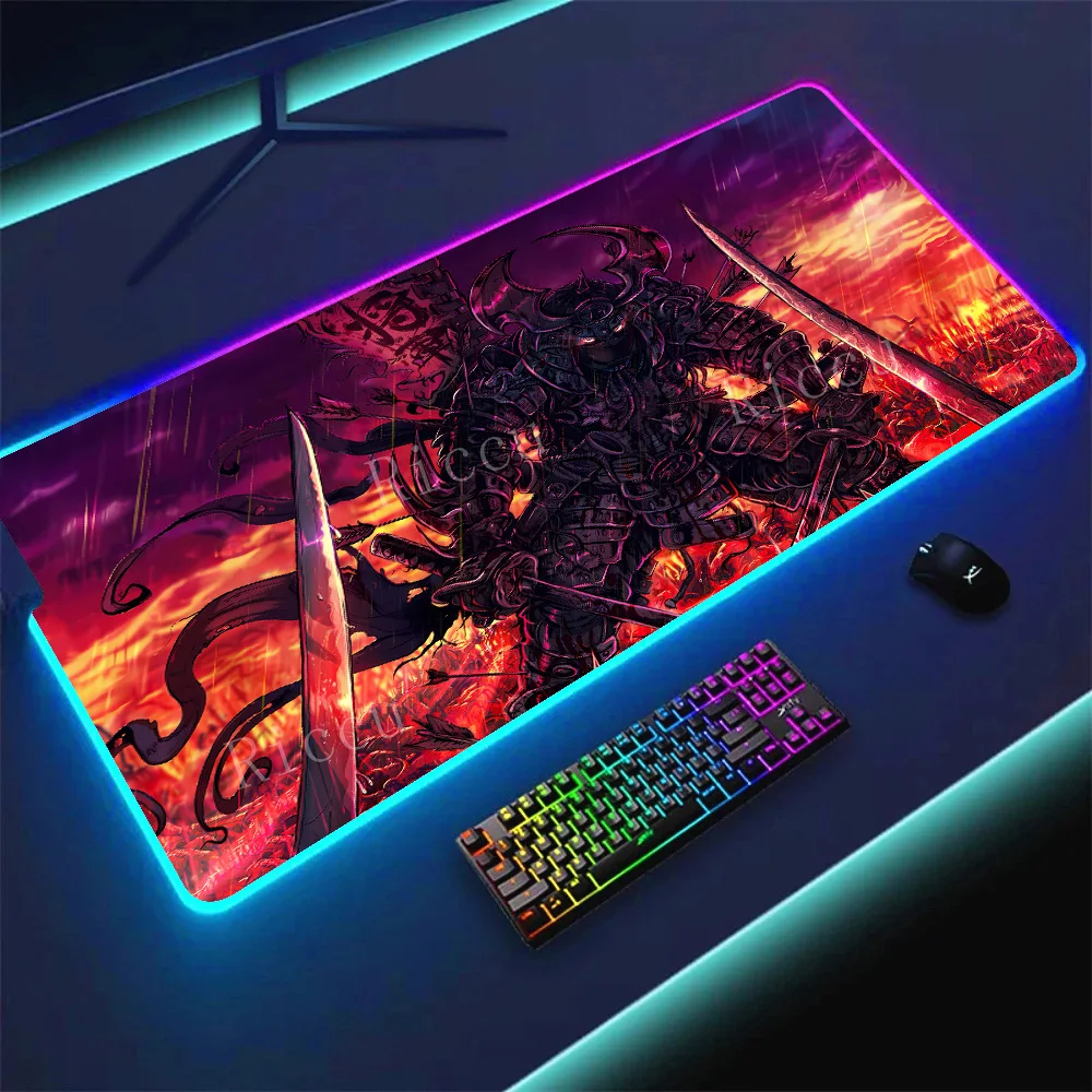 

Hot Sell Japan Samurai Warrior teclado emit light RGB mousepad Large Mouse Mat Big Non-Slip Rubber mouse pad Keyboard desk mat