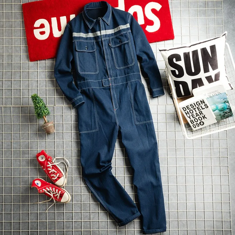 

Retro Japanese Sle Men's Denim Overalls Loose Fit Workwear Suit Casual Long Pants Pure Color Youthful Dync All Seasons