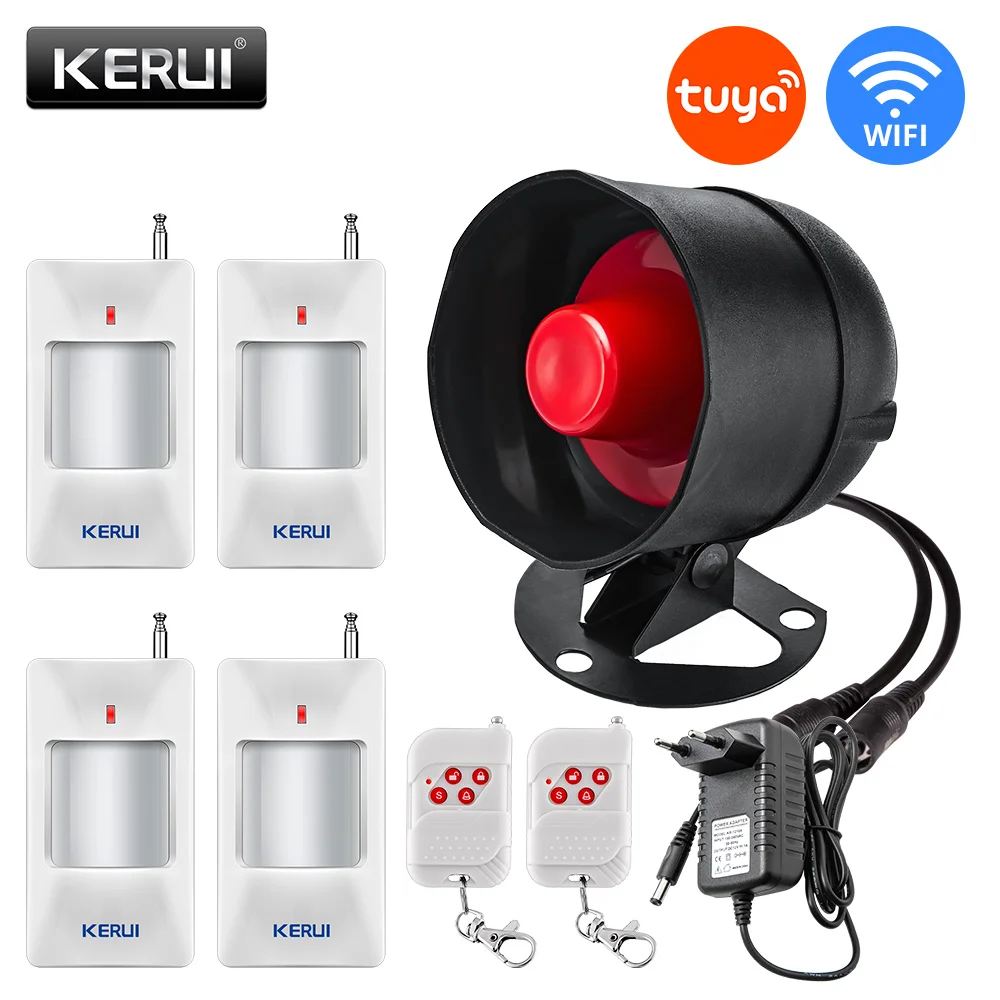 Kerui tuya inteligente wi fi sem fio sistema de alarme segurança sirene casa assaltante wi fi altifalante porta sensor tuya app controle remoto