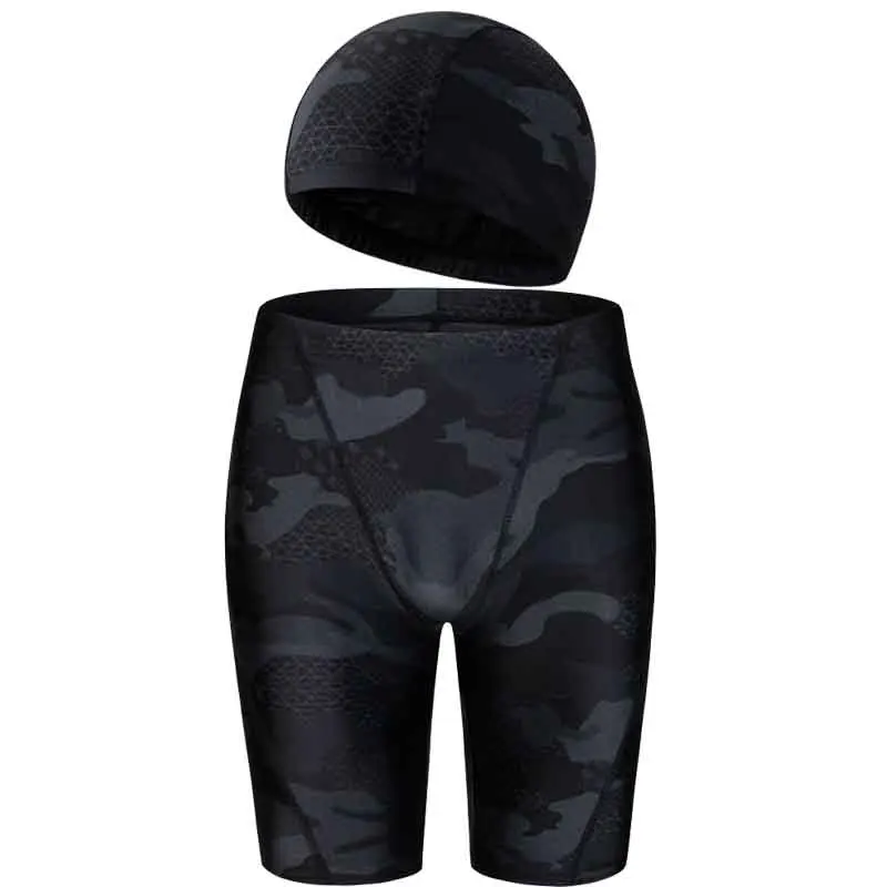 Men's Swimming Trunks with Swim Hat Summer Water Swimsuit Cap Swimming Gear