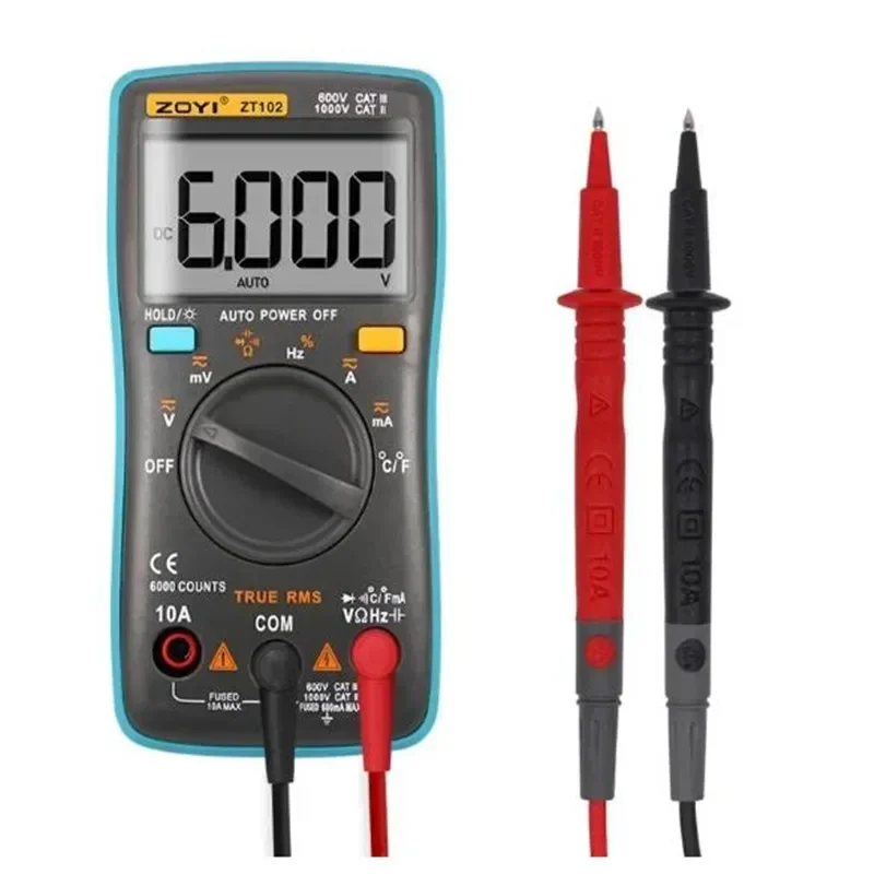 ZT102 True RMS Digital Multimeter, AC/DC Voltage Current Temperature Resistance Capacitance Tester