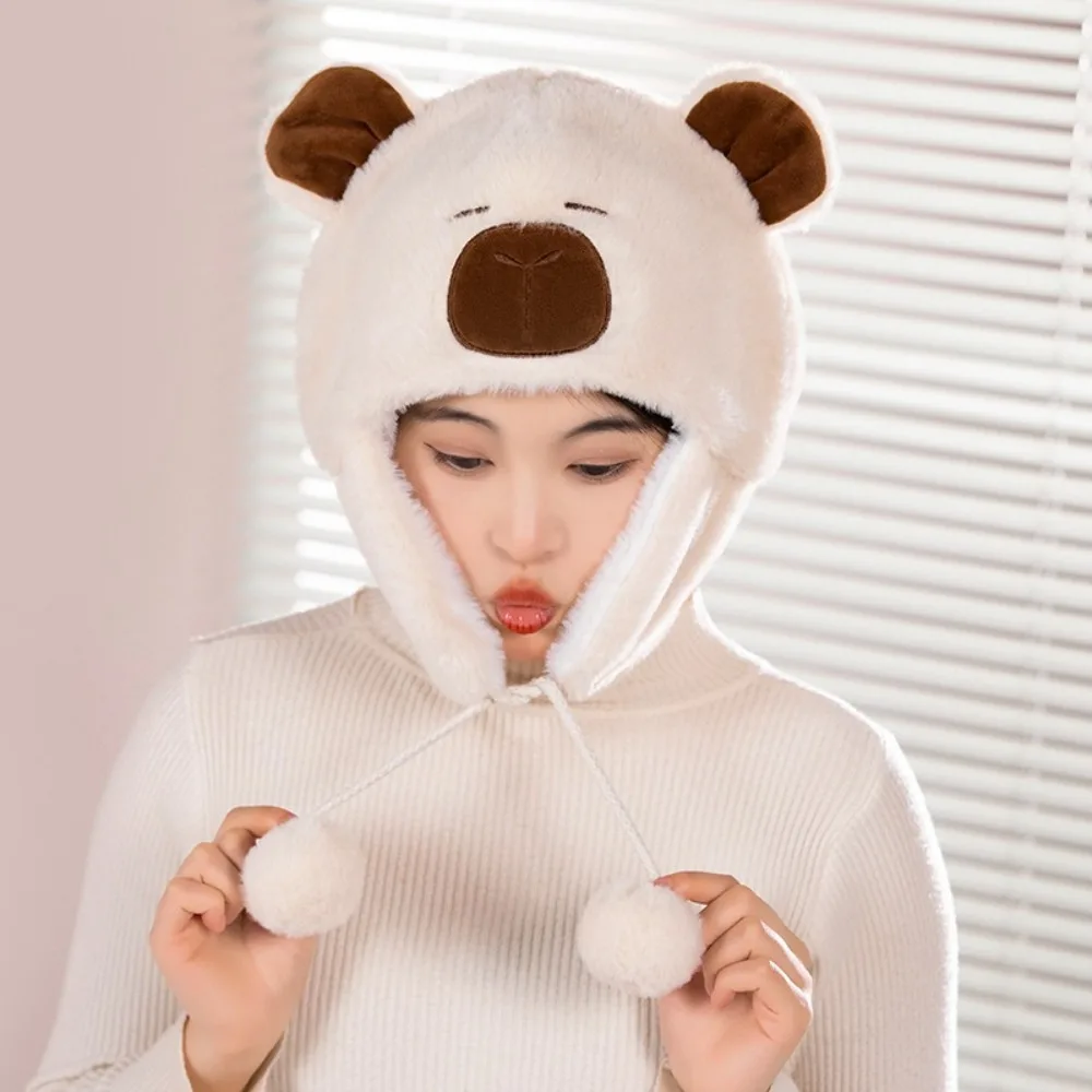 

Warm Cute Capybara Hat Cartoon Ear Protection Capybara Cap Pullover Hat Thickened Animals Ears Beanie Hats Winter Autumn