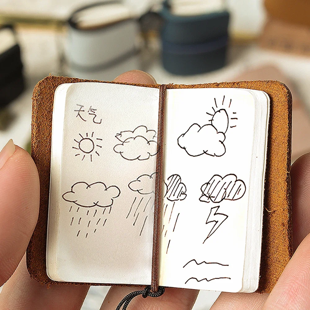 Handmade Genuine Leather Notebook Mini Travel Journal Vintage Decoration Retro Pendant Little Diary Cute Stationery