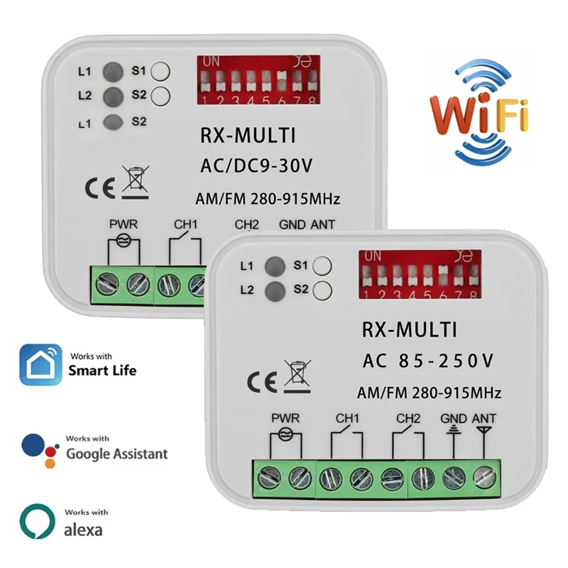 

Универсальный переключатель 280-915 МГц Tuya WIFI, приемник дистанционного управления для гаражных ворот, AC DC 9-30 В, модуль переключателя, реле, устройство открывания дверей