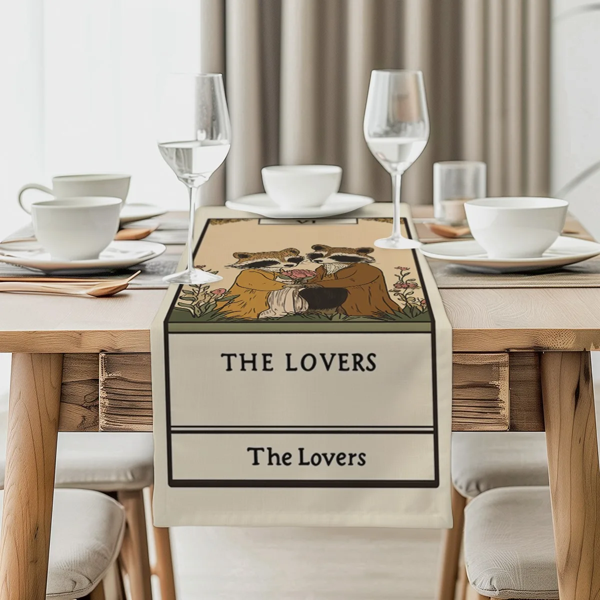 

Скатерть с принтом Романтическая роза и енот с винтажным принтом, настольный флаг для кухни, столовой, уличных садовых вечеринок, полиэстер