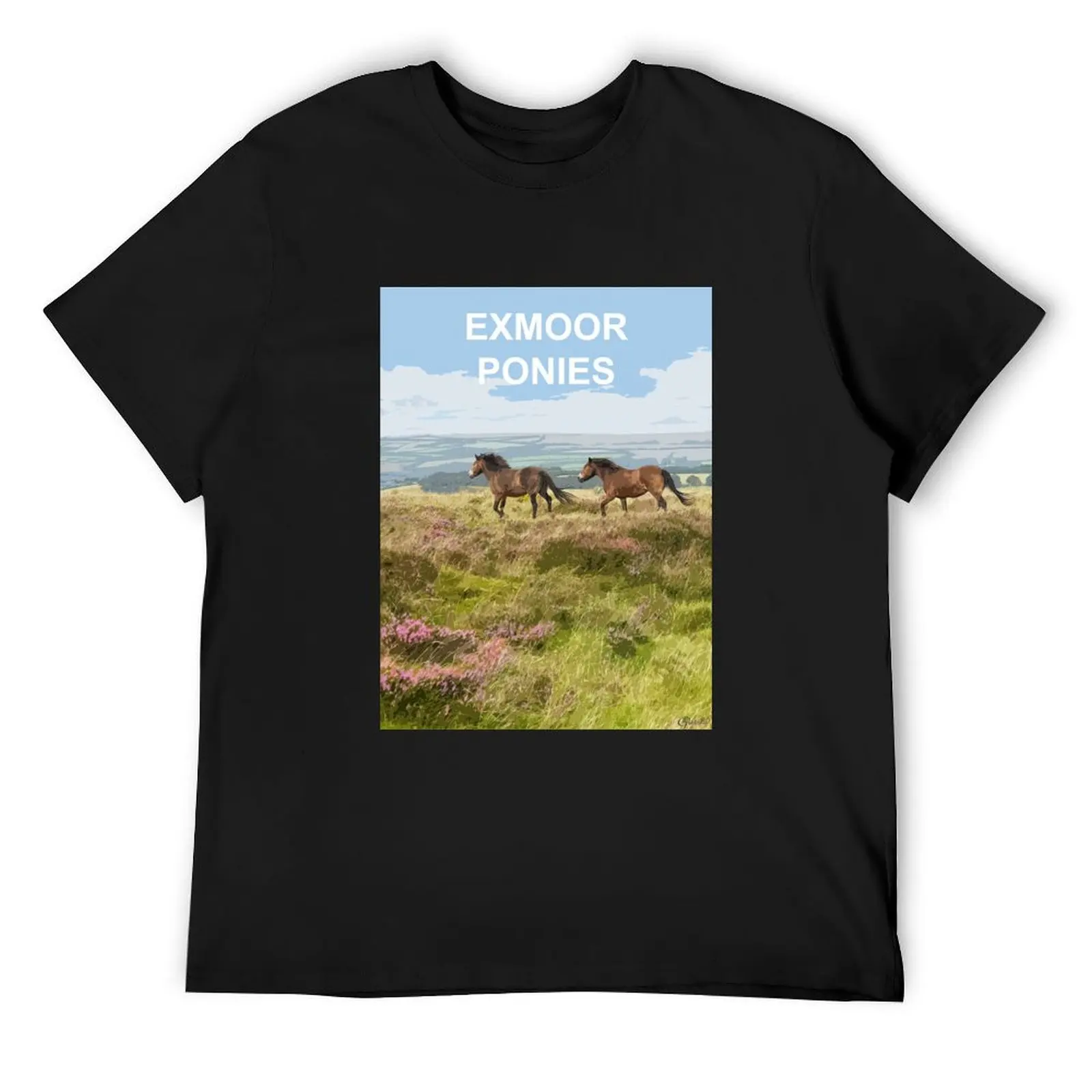 Exmoor Ponies Somerset. Exmoor Travel location poster T-Shirt plus sizes vintage clothes Aesthetic clothing tshirts for men