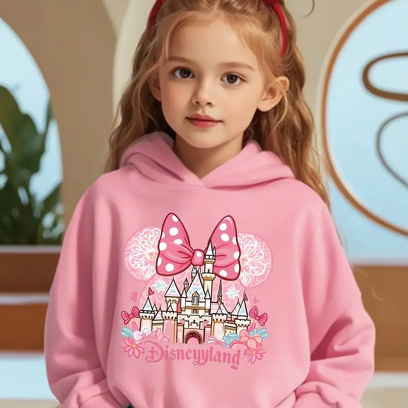 

2025 Disney Cute Girl Clothes Pink Castle Kawaii Cartoon Children's Clothes Warm and Comfortable Girls Boys' Sweaters in Winter