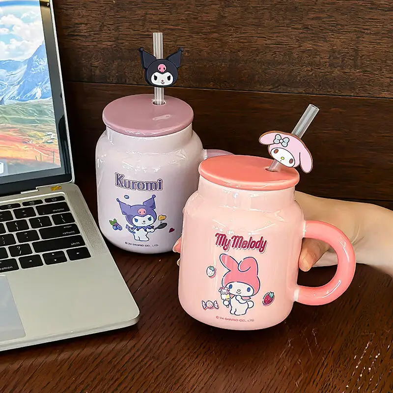 Керамическая чашка с милым мультяшным рисунком «Hello Kitty My Melody», кружка с крышкой, чашка с соломинкой, красивая бытовая кофейная чашка, рождественский подарок