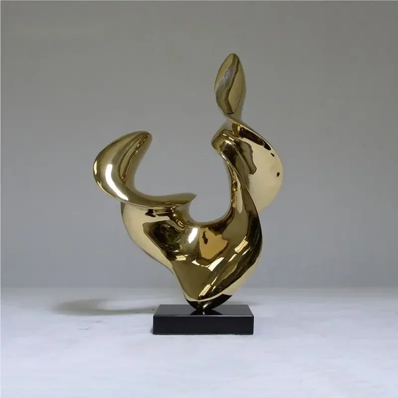 Hotel lobby hall abstract electroplated gold sculpture artwork sales office office desktop stainless steel ornaments