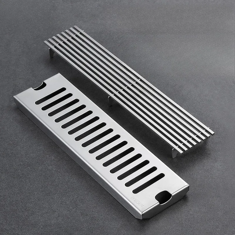 غطاء تصريف أرضي بشريط طويل من الفولاذ المقاوم للصدأ 304، خندق تصريف غرفة الاستحمام السميك، المجاري فقط مع غطاء تصريف الأرضية