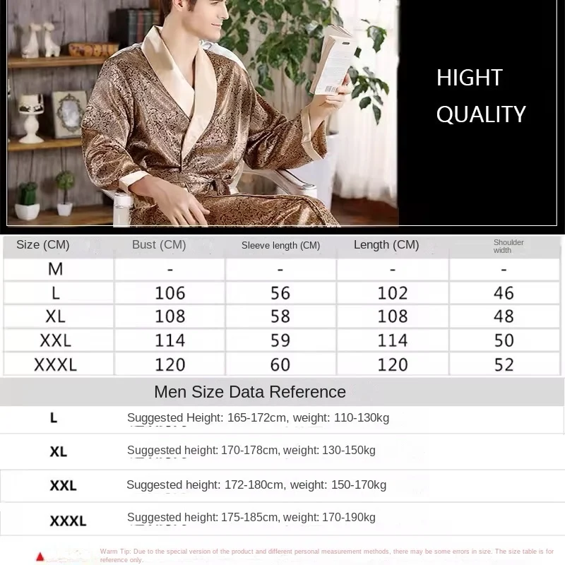 Oulylan haute qualité Robe M-5XL hommes peignoir de luxe chemise de nuit soyeux Satin maison Robe de chambre à manches longues imprimé vêtements de nuit pour hommes