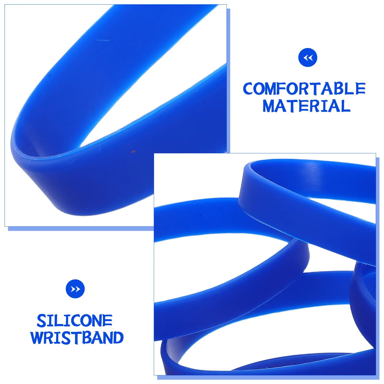 50Pcs Blue Silicone Wristbands Blank Stretch Band Bracelets Event Party Favor School Employee Identification Waterproof