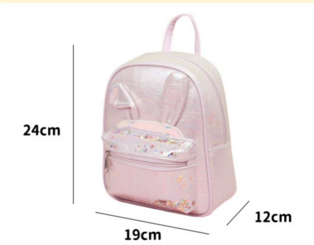 Mochila con lentejuelas con nombre personalizado para niños, bolso de moda con orejas plegadas, conejo, Princesa de dibujos animados, lindo