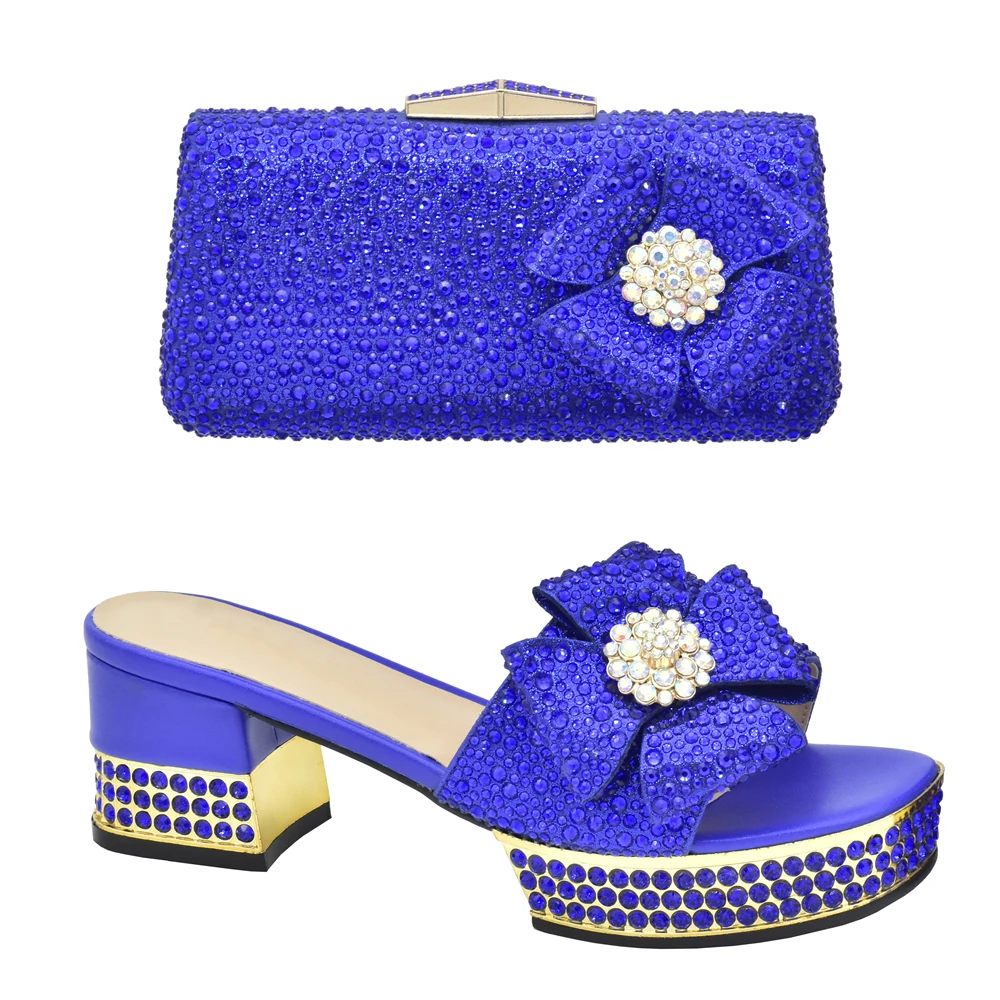 Latest Design Italian Shoes with Matching Bags High Quality Nigerian Women Wedding Shoes and Bag Set Decorated with Rhinestone