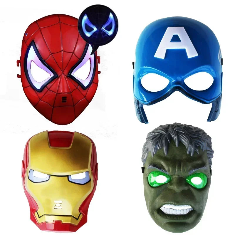 

Disney Marvel Spiderman Masks Hulk Iron Man Captain America Figure Led Light Collection Decoration Cosplay Model Toys Gifts