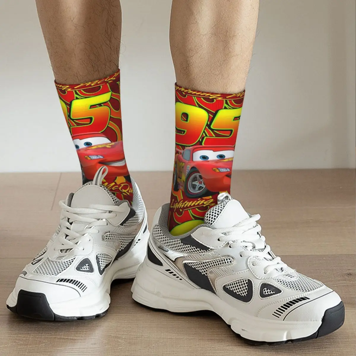 Funny 95 To Race Lightning Mcqueen Cars Basketball Socks Polyester Long Socks for Women Men Breathable