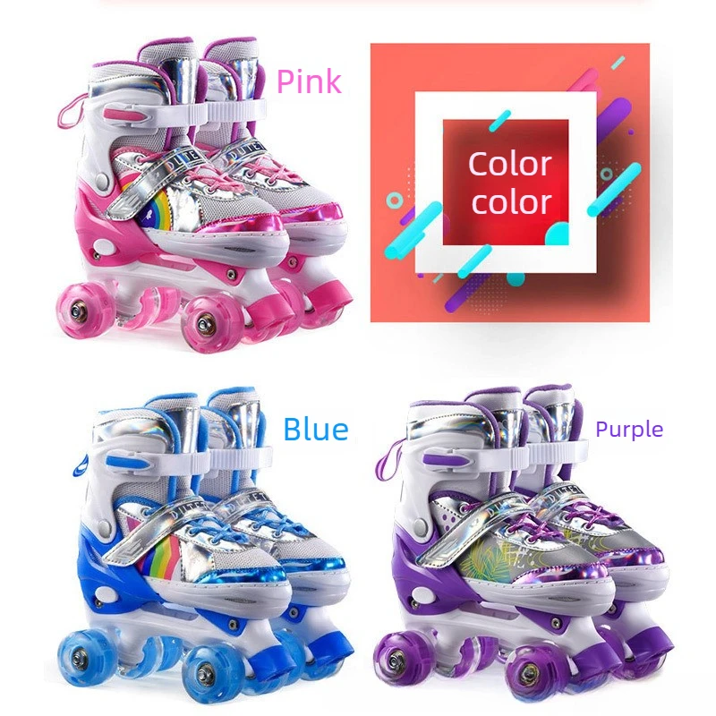 Adjustable Roller Skates with Flashing Wheels, Quad Inline Skate Shoes with Impact-Resistant Shell Breathable Comfort Secure Fit