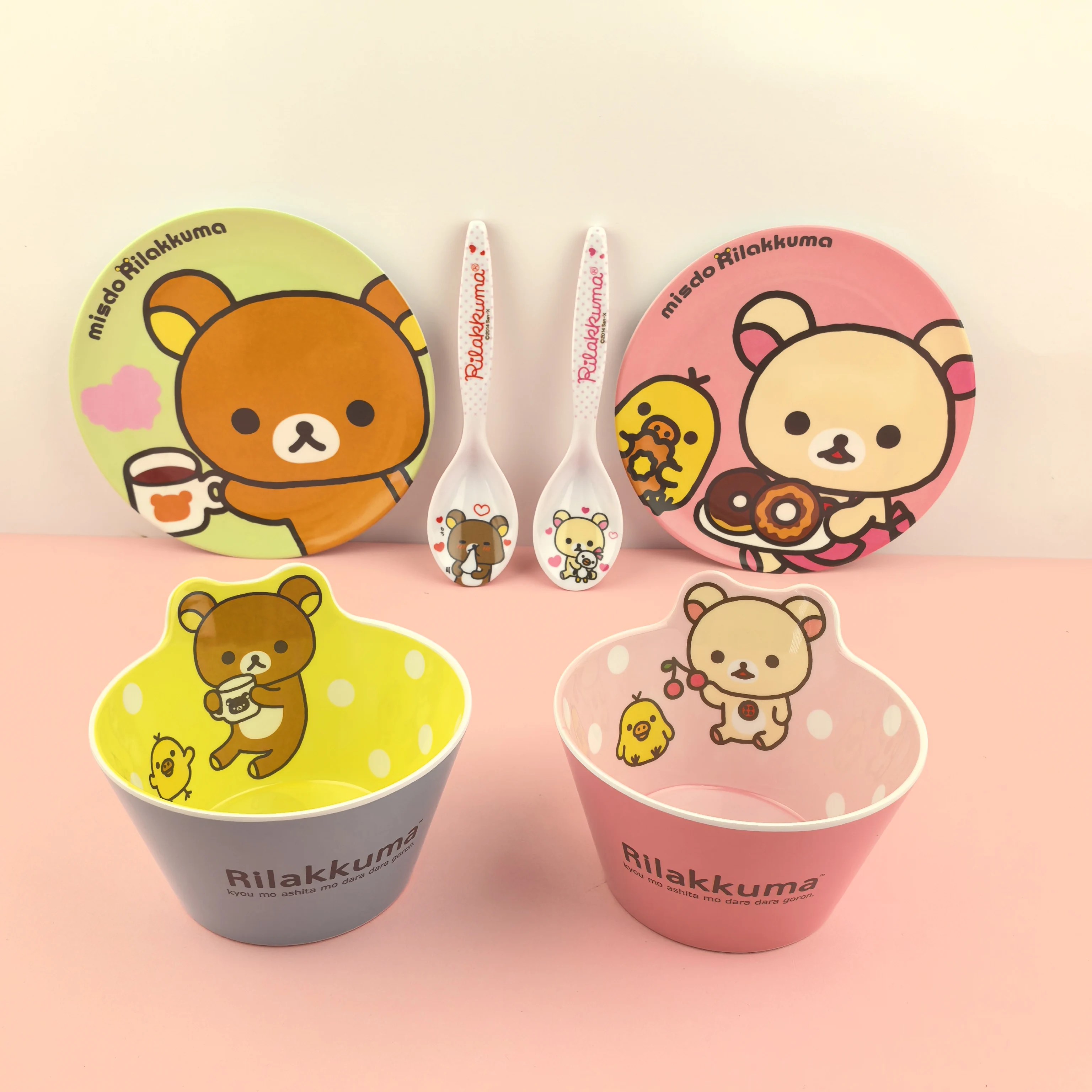 

Hot Rilakkum 6 Inch Plate Rice Bowl Spoon Set Girl'S Heart Children'S Tableware Kawaii Rilakkuma Cartoon Peripheral Girl Gift