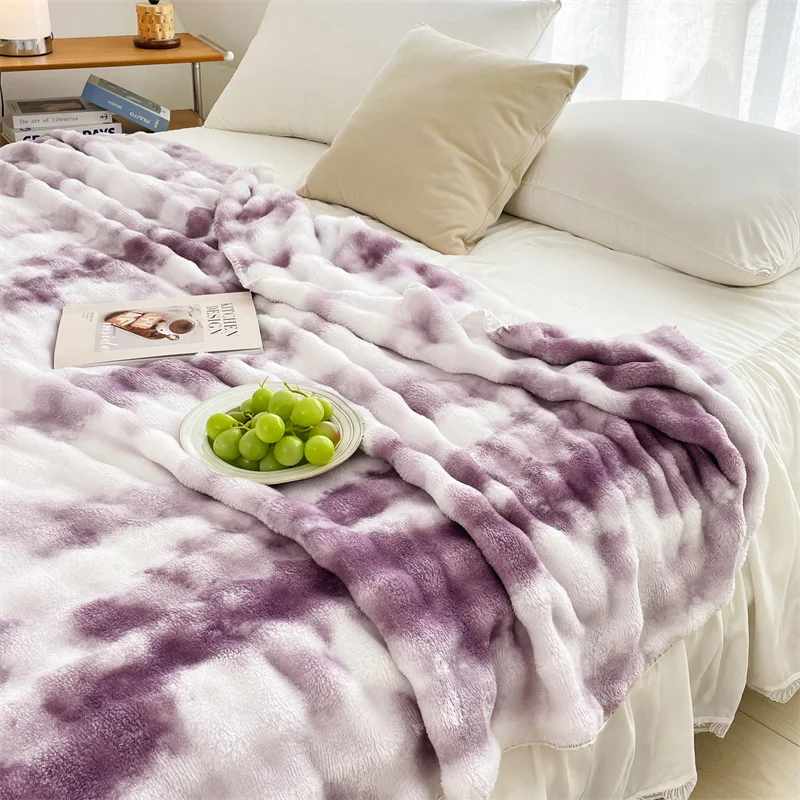 Purple Blanket Tie Dye Soft Throw Blankets for Couch, Sofa, Bed, Soft Lightweight Plush Cozy Faux Rabbit Fur Blankets & Throws