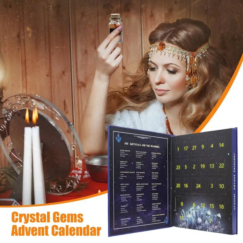 Crystal Advent Calendar for Women 24 Days Gemstone Advent Calendar Crystals Countdown Playset Crystals Chips Bottles Set