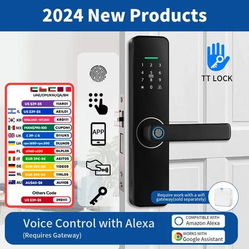 Cerradura electrónica Digital TTLOCK, cerradura inteligente negra que funciona con la aplicación Alexa, desbloqueo remoto, cerradura sin llave, cerradura de puerta con huella dactilar Z13