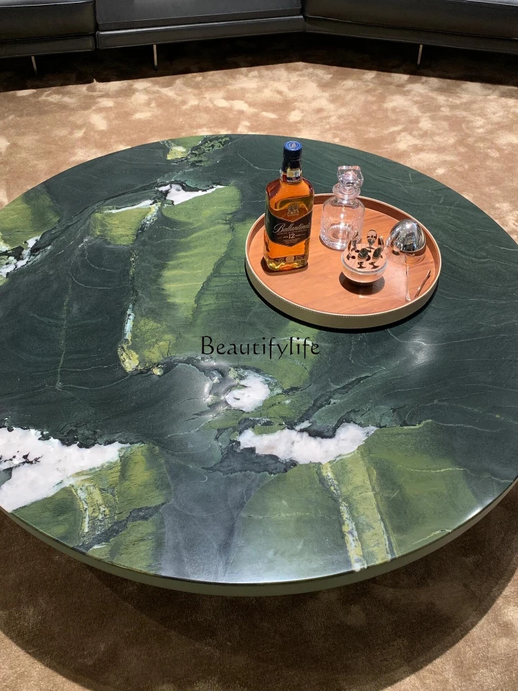 Avocado green luxury stone coffee table round coffee table natural marble