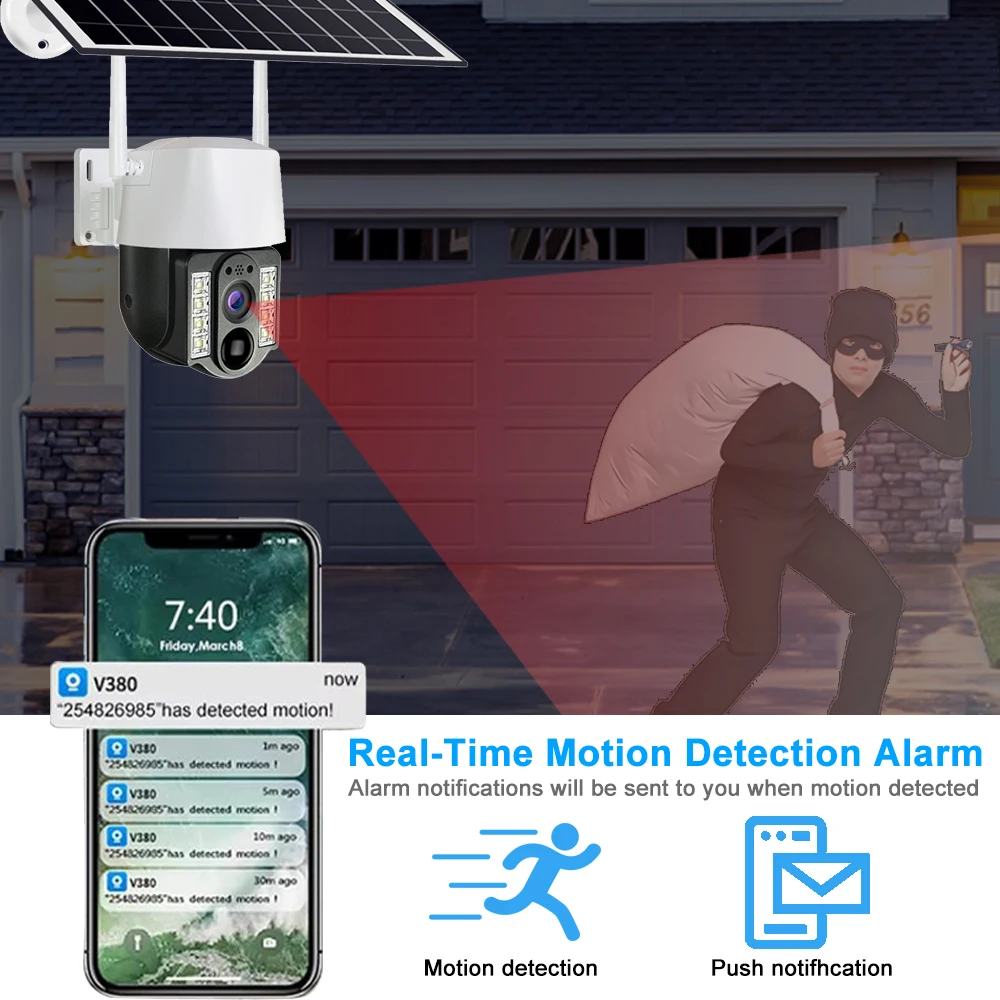 5PM HD كاميرا تعمل بالطاقة الشمسية واي فاي في الهواء الطلق للرؤية الليلية PIR كشف الإنسان مقاوم للماء المنزل الذكي الرقمية 10X التكبير CCTV مراقبة الفيديو #3