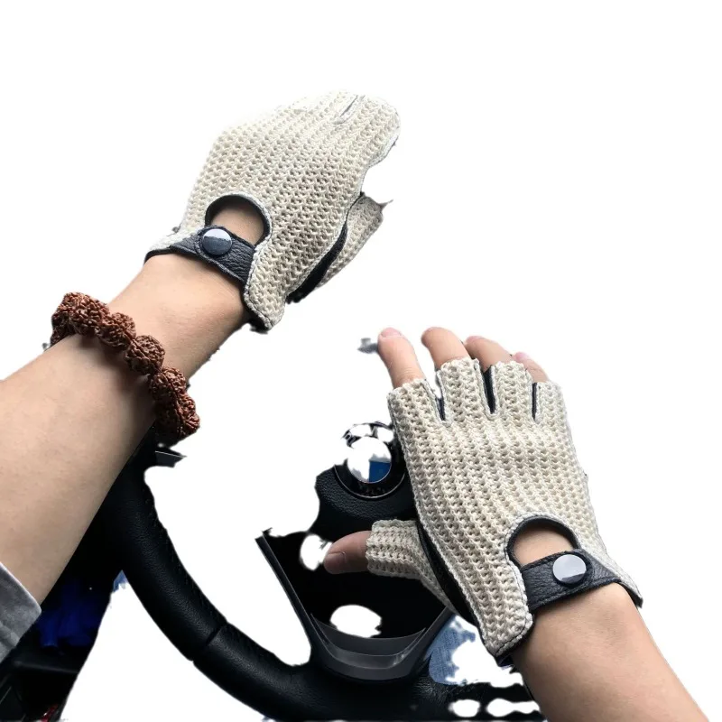 

Soft deerskin locomotive driving motorcycle men and women leather gloves, breathable non-slip locomotive gloves