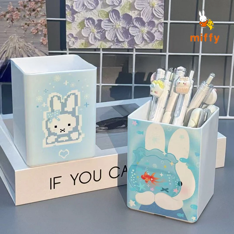 

Cute Miffy Pen Holder Creative Cartoon Desktop Decoration Multi Functional Storage Box Desk Pen Organizer Anime Accessories Gift
