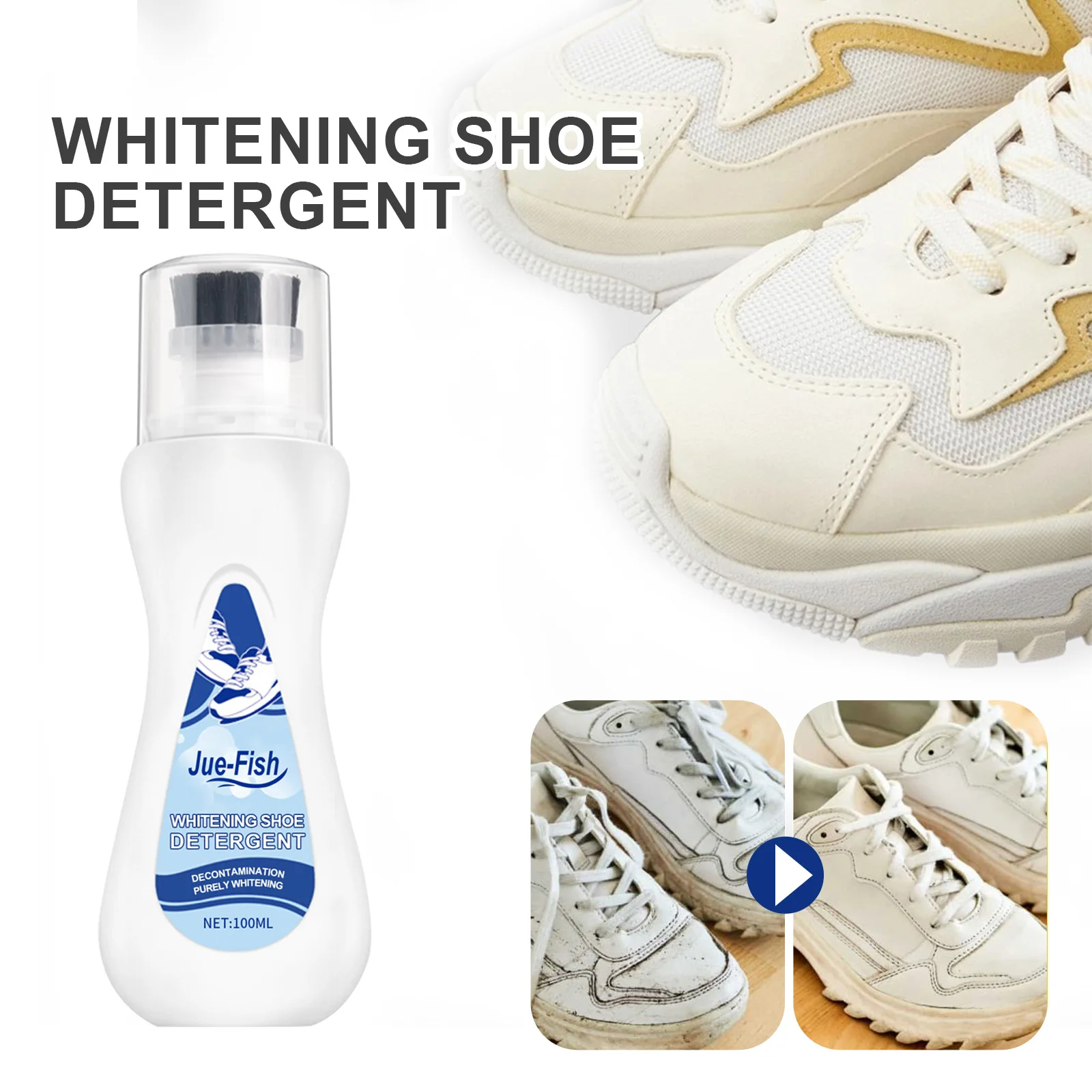 White Shoes Cleaner No-Rinse Sneaker Cleaner Remove Dirt Stain Whitening Shoe Detergent with Brush for Leather Knit Canvas Suede